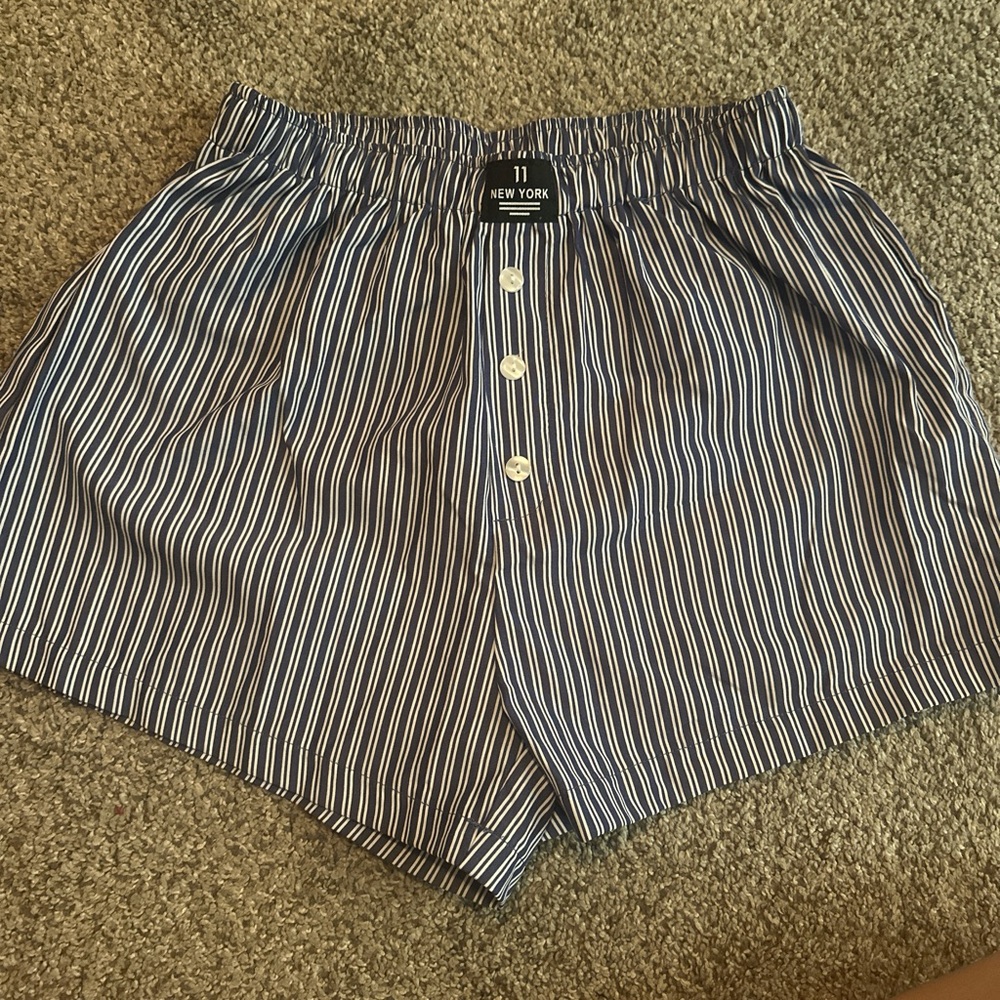 SHEIN Navy and White Striped Shorts
